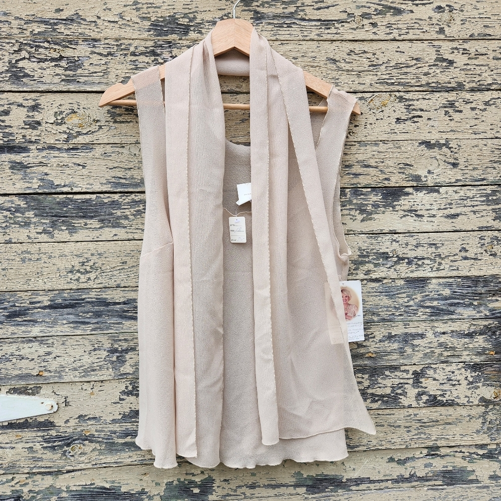 NWT Linda Lundstrom Sheer Tank Size 12 with  Matching Scarf Tan